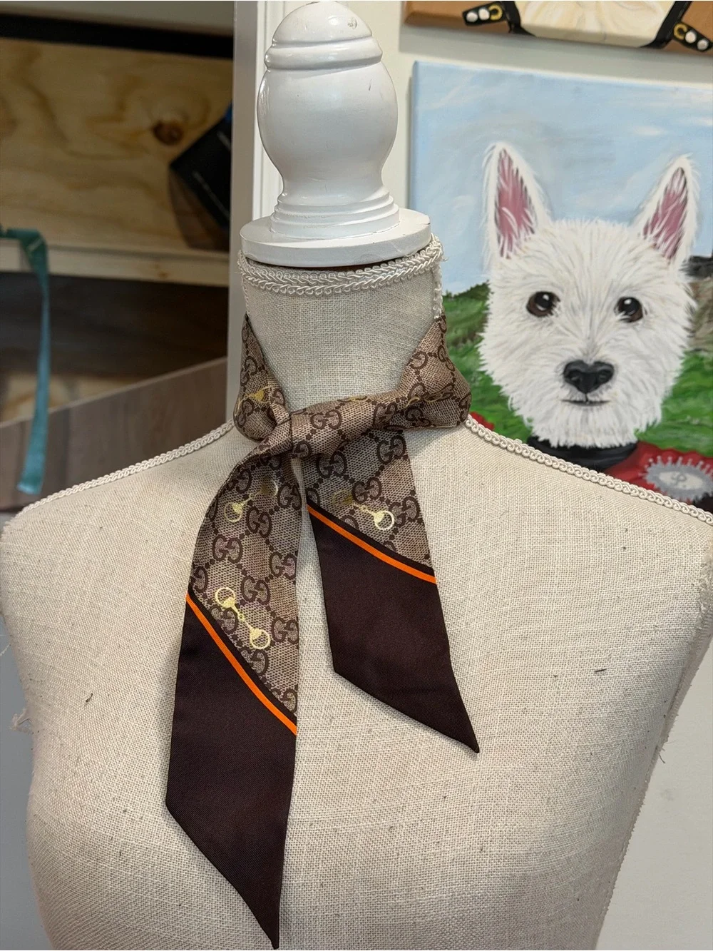 Gucci Horse Bit Monogram Silk-Twilly Scarf - Picture 3 of 8